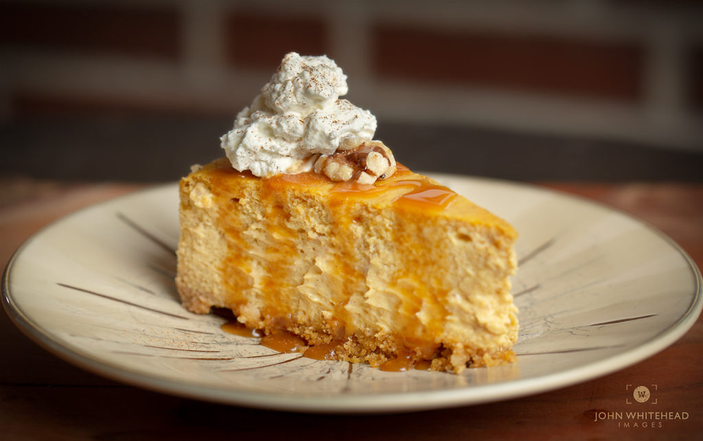 Foods with Flavor Pumpkin Cheesecake with caramel, and nut crust. Mouthwatering dessert recipes.
